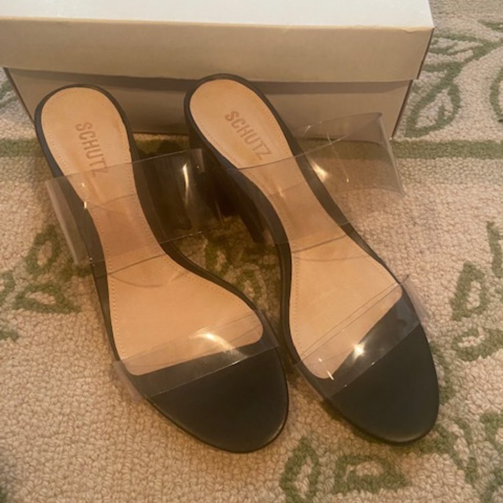 Schutz Black Victorie Vinyl & Leather Sandal